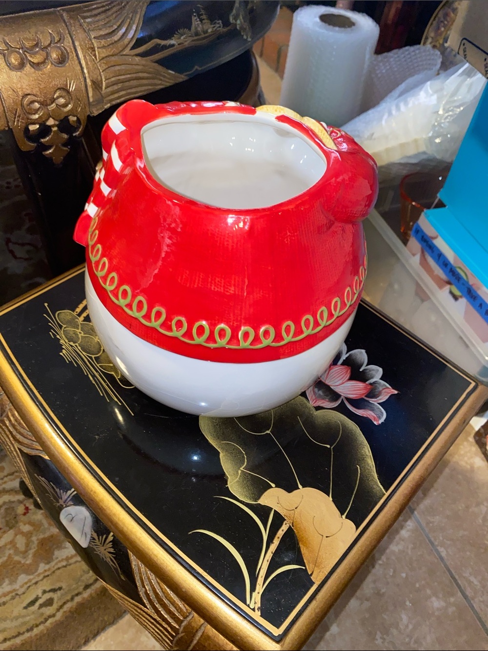 Fitz and Floyd Red, White and Black Festive Snowman Ceramic Cookie Jar - Picture 8 of 11